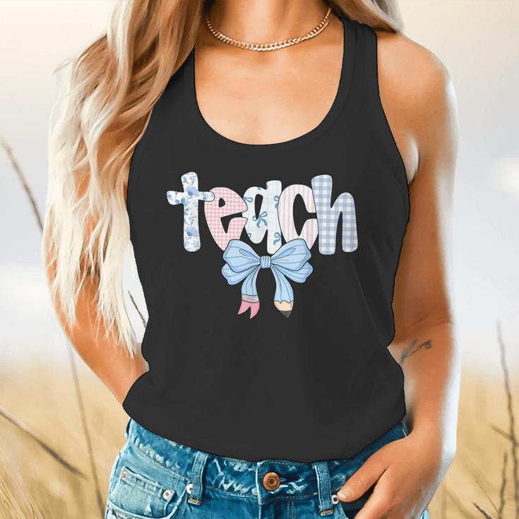 Teach Teacher Coquette Bow Pencil Back To School First Day Flowy Tank, gift for family, gift for coworker Teach Teacher Coquette Bow Pencil Back To School First Day Flowy Tank, gift for family, gift for coworker