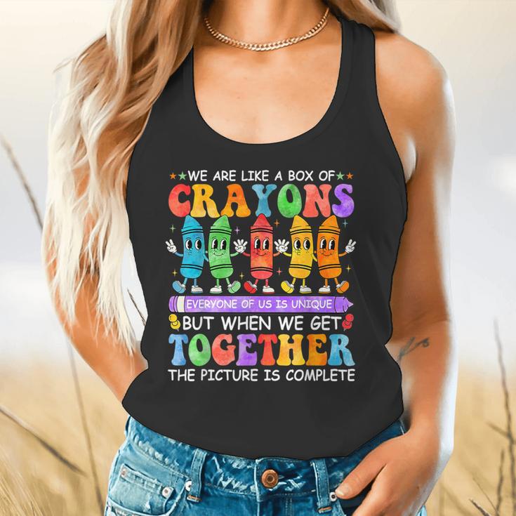 Teacher We Are Like A Box Of Crayons Back To School Men Women Kids Flowy Tank, gift for family, gift for coworker