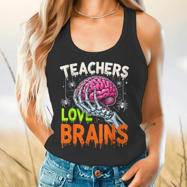 Teachers Love Brains Halloween 2025 Skeleton Costume Flowy Tank, gift for family, gift for coworker