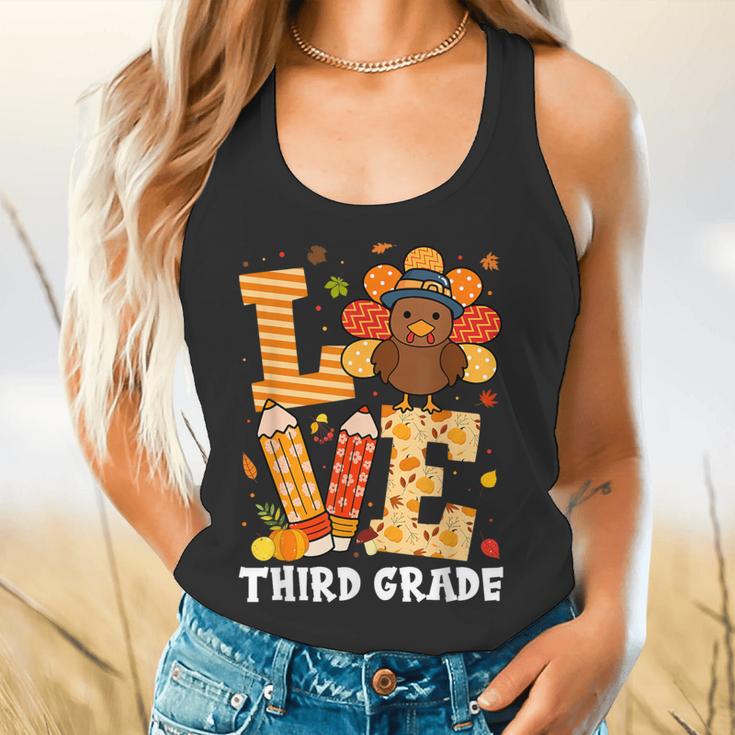 Thanksgiving Love Third Grade Teacher Turkey Autumn Fall Men Women Girls Kids Flowy Tank, gift for family, gift for coworker