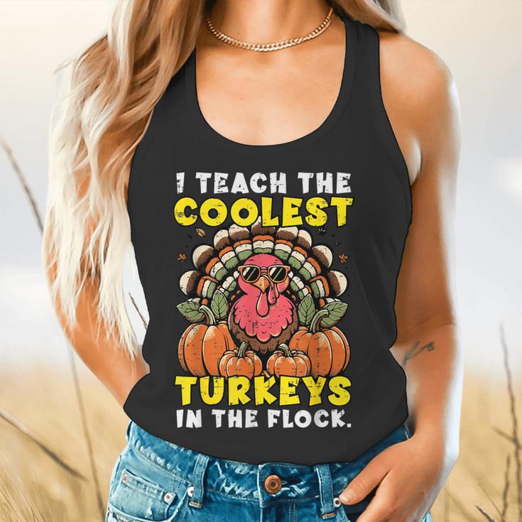 Thanksgiving I Teach Coolest Turkeys Teacher Fall Women Men Flowy Tank, gift for family, gift for coworker