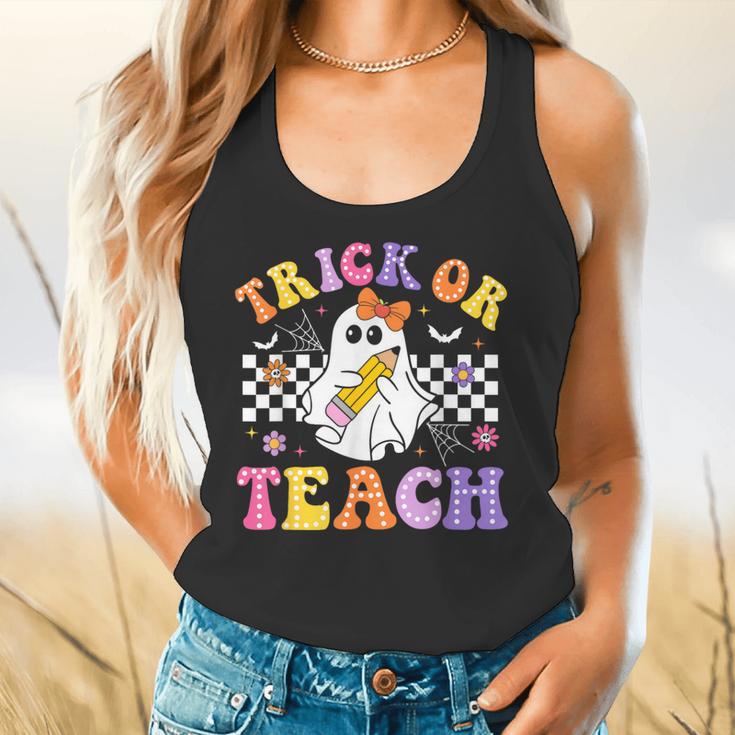 Trick Or Teach Groovy Halloween Teachers Flowy Tank, gift for family, gift for coworker