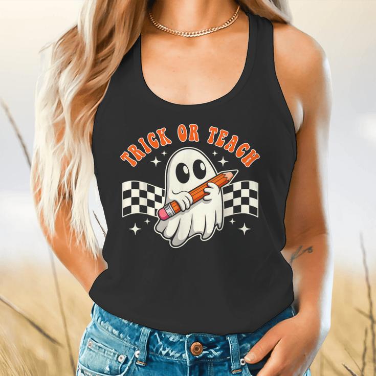 Trick Or Teach Groovy Retro Ghost Halloween Teacher Kids Flowy Tank, gift for family, gift for coworker Trick Or Teach Groovy Retro Ghost Halloween Teacher Kids Flowy Tank, gift for family, gift for coworker