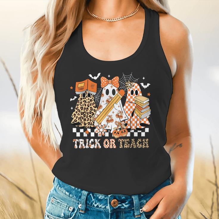 Trick Or Teach Groovy Teacher Halloween Floral Ghost Flowy Tank, gift for family, gift for coworker Trick Or Teach Groovy Teacher Halloween Floral Ghost Flowy Tank, gift for family, gift for coworker