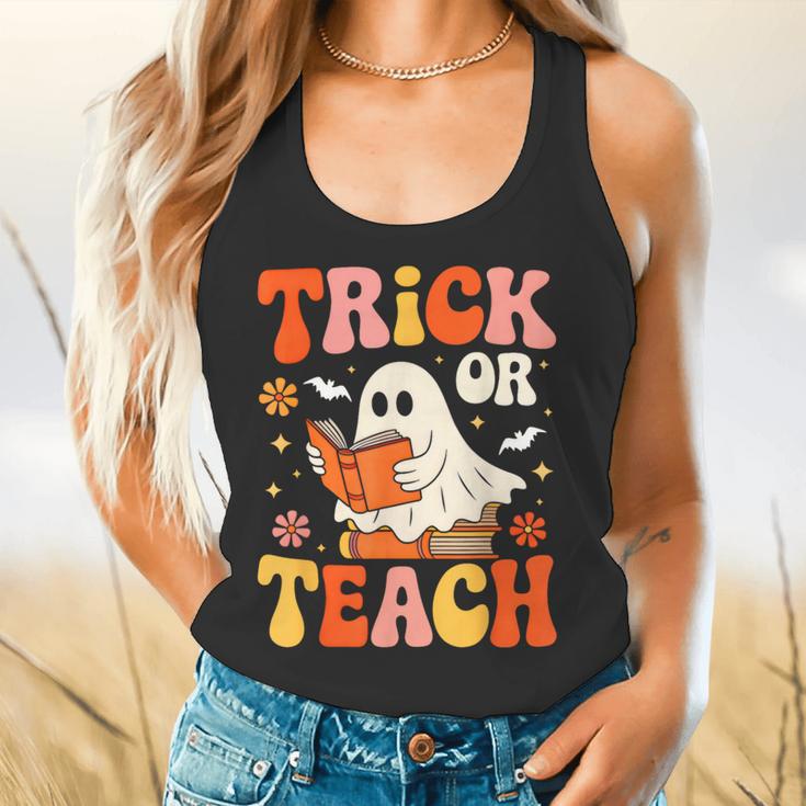 Trick Or Teach Halloween Shirt For Teacher Kids Floral Ghost Flowy Tank, gift for family, gift for coworker Trick Or Teach Halloween Shirt For Teacher Kids Floral Ghost Flowy Tank, gift for family, gift for coworker