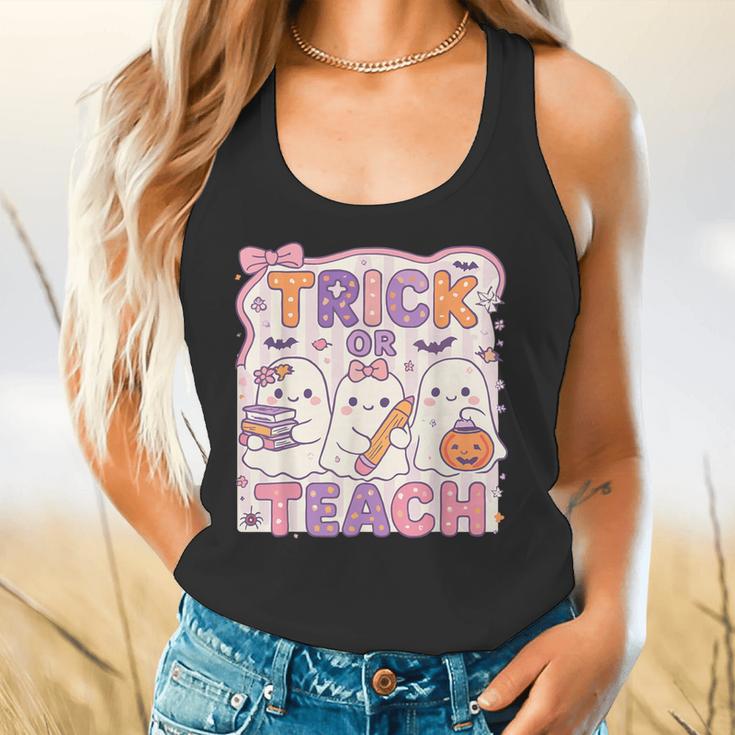 Trick Or Teach Retro Halloween Teacher Look Flowy Tank, gift for family, gift for coworker