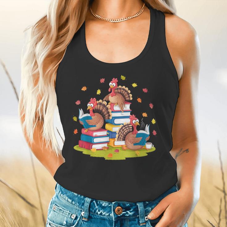Turkey Reading Books Fall Season Thanksgiving Teacher Book Flowy Tank, gift for family, gift for coworker Turkey Reading Books Fall Season Thanksgiving Teacher Book Flowy Tank, gift for family, gift for coworker