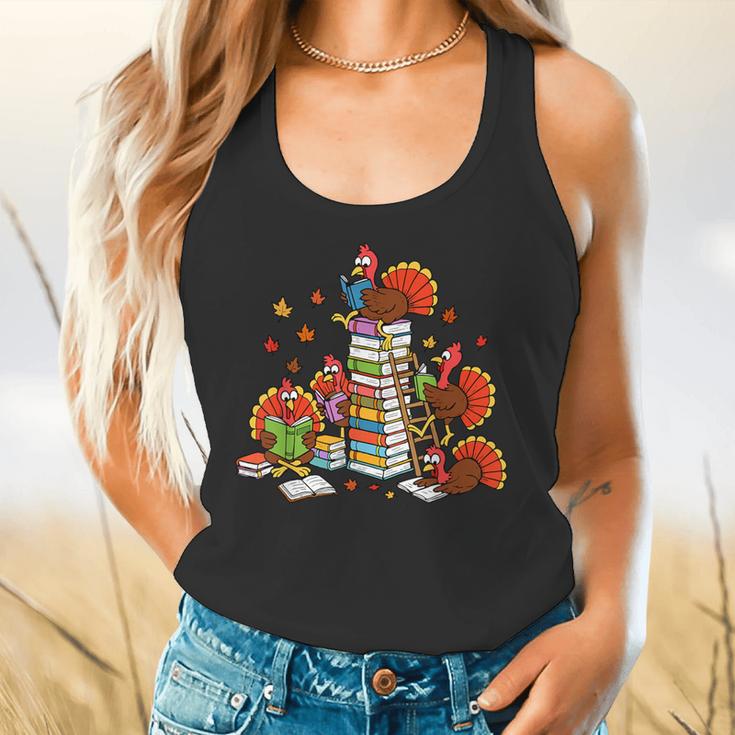 Turkey Reading Books Fall Thanksgiving Teacher Librarian Flowy Tank, gift for family, gift for coworker Turkey Reading Books Fall Thanksgiving Teacher Librarian Flowy Tank, gift for family, gift for coworker