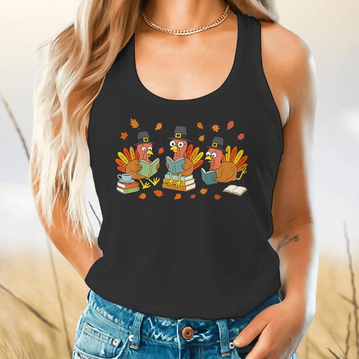 Turkey Reading Books Fall Thanksgiving Teacher Student Flowy Tank, gift for family, gift for coworker Turkey Reading Books Fall Thanksgiving Teacher Student Flowy Tank, gift for family, gift for coworker