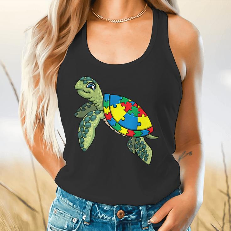 Turtle Puzzle Pieces For Autism Awareness Kids Women Teacher Flowy Tank, gift for family, gift for coworker