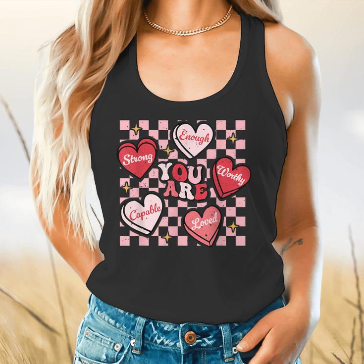 Valentine You Are Loved Worthy Enough Candy Heart Teacher For Men Women Girls Kids Flowy Tank, gift for family, gift for coworker