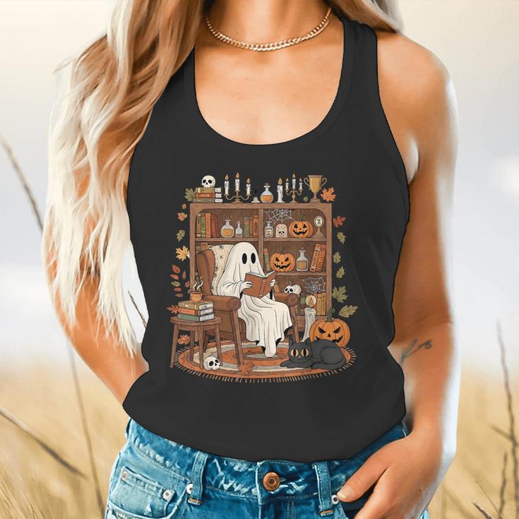 Vintage Ghost Book Reading Pumpkin Gothic Halloween Teachers Flowy Tank, gift for family, gift for coworker Vintage Ghost Book Reading Pumpkin Gothic Halloween Teachers Flowy Tank, gift for family, gift for coworker