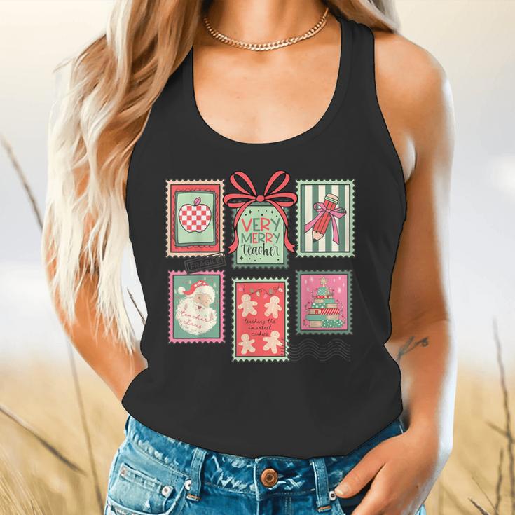 Vintage Preppy Very Merry Teacher Santa Stamps Christmas Flowy Tank, gift for family, gift for coworker Vintage Preppy Very Merry Teacher Santa Stamps Christmas Flowy Tank, gift for family, gift for coworker