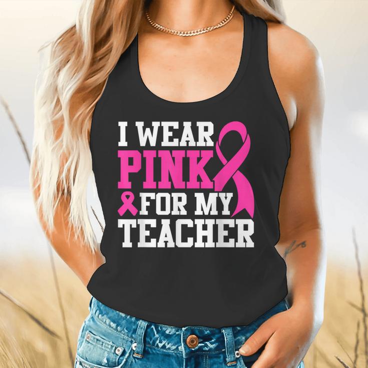 I Wear Pink For My Teacher Breast Cancer Awareness Flowy Tank, gift for family, gift for coworker I Wear Pink For My Teacher Breast Cancer Awareness Flowy Tank, gift for family, gift for coworker