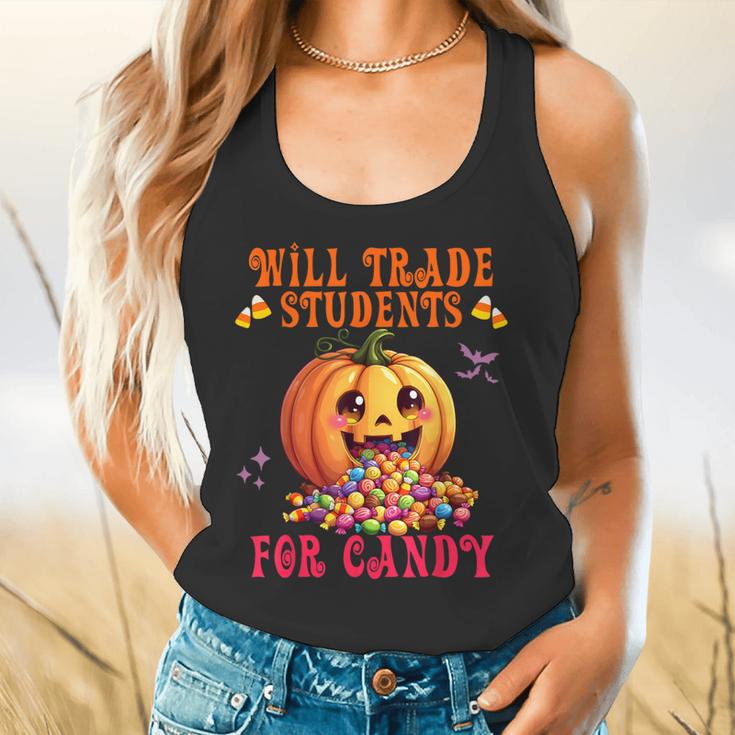 Will Trade Students For Candy Teacher Cute Halloween Pumpkin Flowy Tank, gift for family, gift for coworker