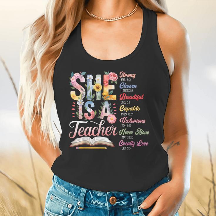 Women Bible Verse Christian Teacher God Says Back To School Flowy Tank, gift for family, gift for coworker