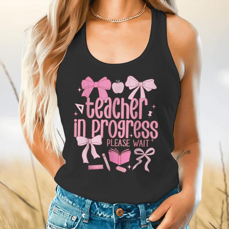 Women Teacher In Progress Coquette Pink Bow Future Teacher Flowy Tank, gift for family, gift for coworker Women Teacher In Progress Coquette Pink Bow Future Teacher Flowy Tank, gift for family, gift for coworker