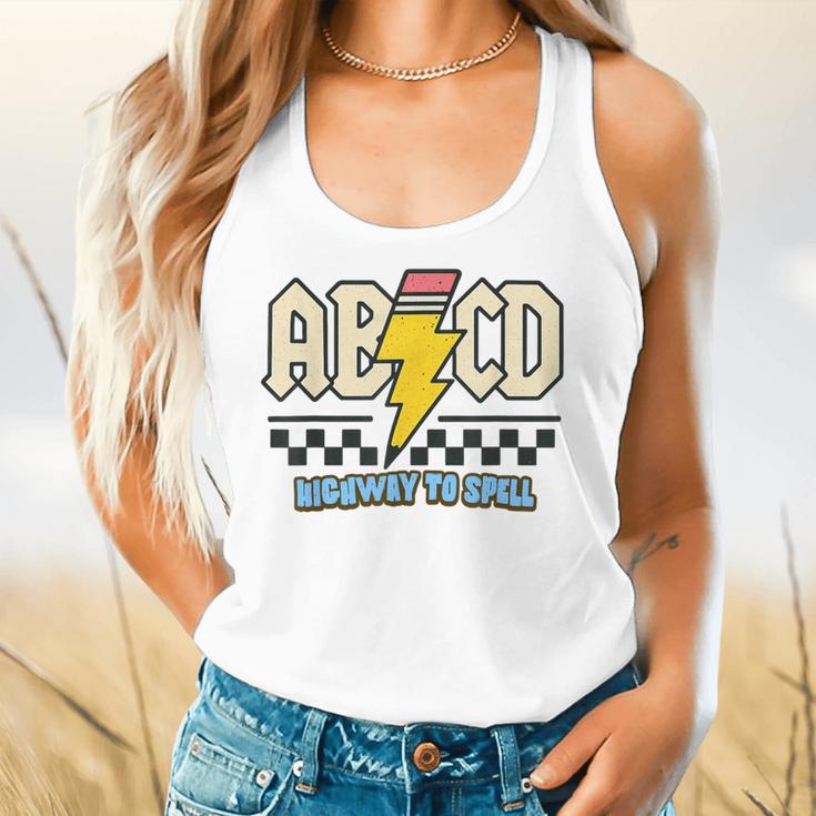 ABCD Highway To Spell Pencil Teacher & Student Font Me Flowy Tank, gift for family, gift for coworker ABCD Highway To Spell Pencil Teacher & Student Font Me Flowy Tank, gift for family, gift for coworker