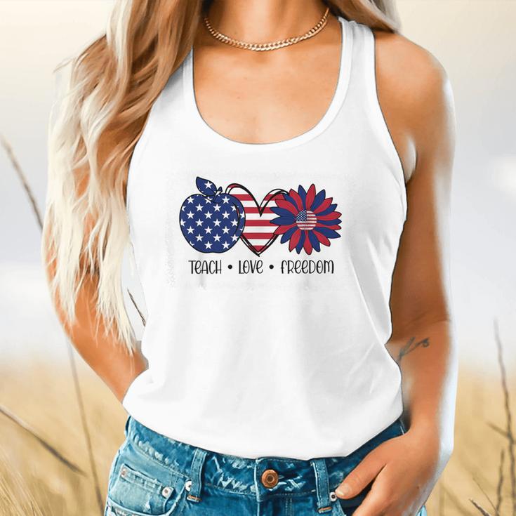 American Flag Teach Love Freedom Preschool Teacher 4th July Flowy Tank, gift for family, gift for coworker