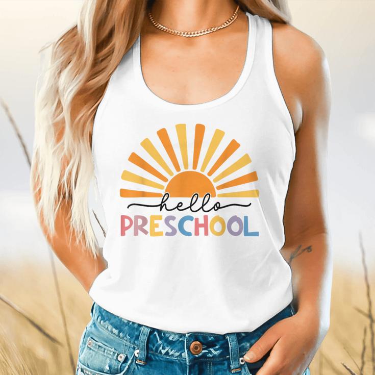 Back To School Hello Preschool For Kids Teacher Women Flowy Tank, gift for family, gift for coworker Back To School Hello Preschool For Kids Teacher Women Flowy Tank, gift for family, gift for coworker