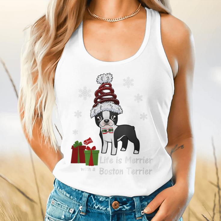 Boston Terrier Christmas T Shirt-Life Is Merrier Premium Tri-Blend Flowy Tank, gift for family, gift for coworker