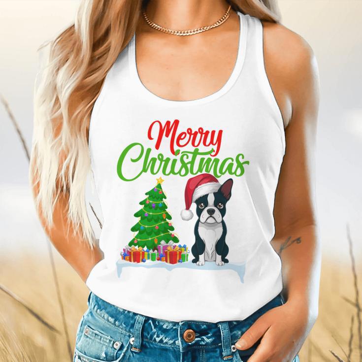 Boston Terrier Christmas Tree Lights Xmas Dog Lover Flowy Tank, gift for family, gift for coworker