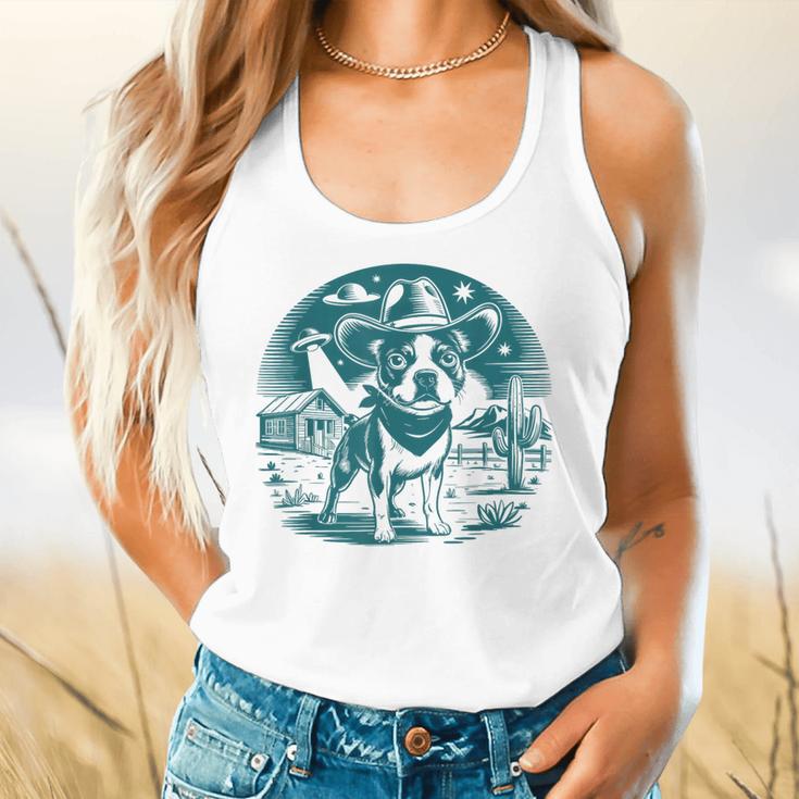 Boston Terrier Cowboy UFO Shirt Vintage Western Dog Mom Tee Flowy Tank, gift for family, gift for coworker