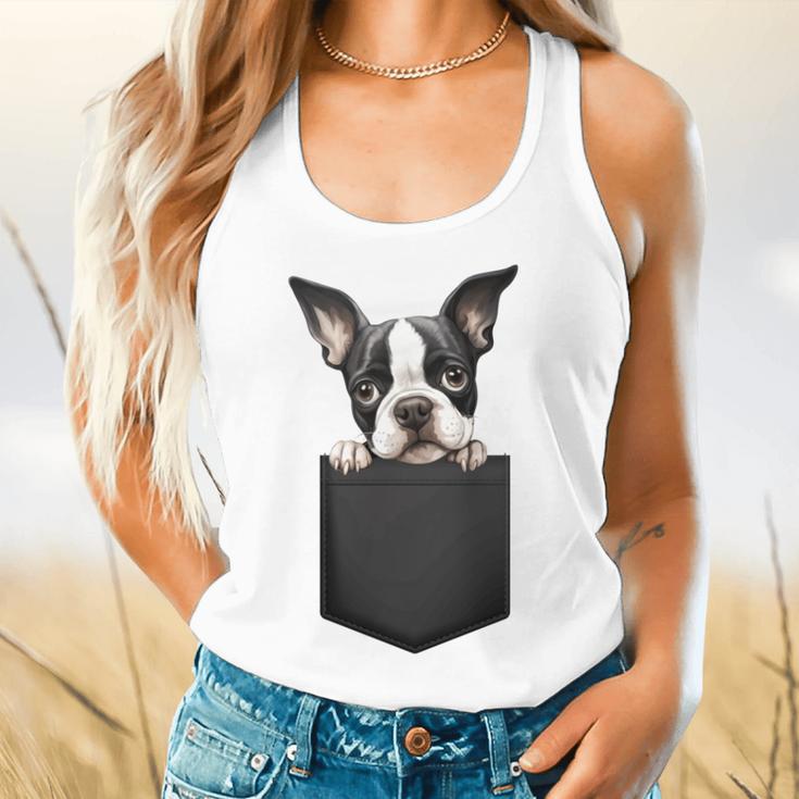 Boston Terrier Dog Puppy Dog In Pocket Cute Pet Lover Flowy Tank, gift for family, gift for coworker