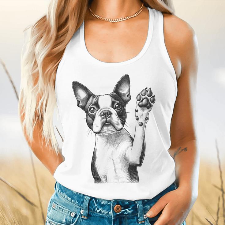 Boston Terrier Dog Raising Paw Idea Men Women Flowy Tank, gift for family, gift for coworker