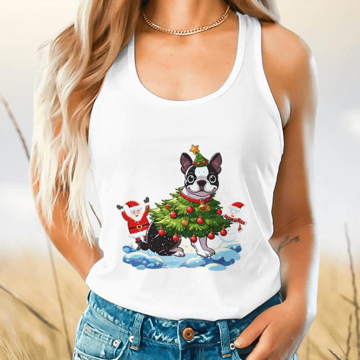 Boston Terrier Merry Christmas Tree Lights Dog X-Mas Dogs Flowy Tank, gift for family, gift for coworker