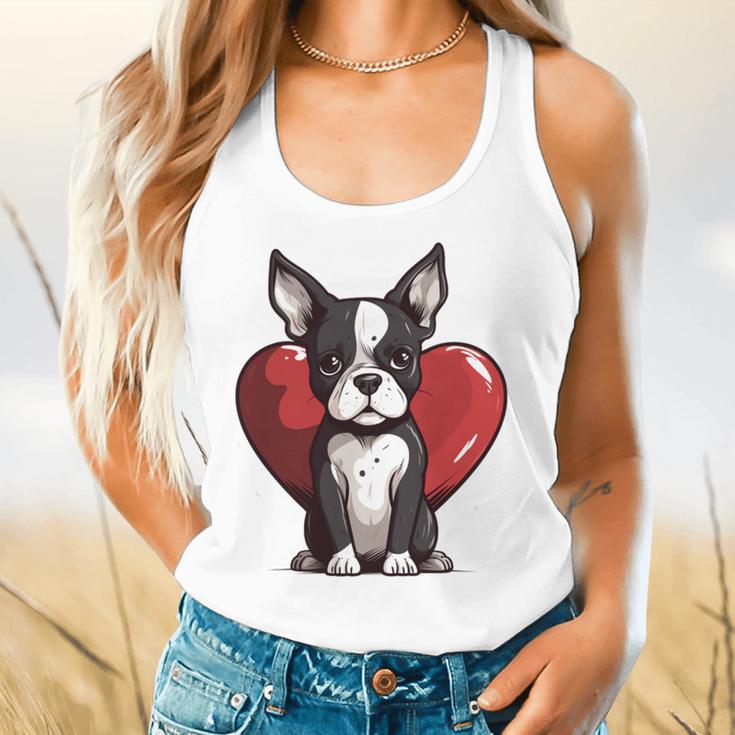 Boston Terrier Mom Dad Bostie Dog Lover Valentines Day Flowy Tank, gift for family, gift for coworker