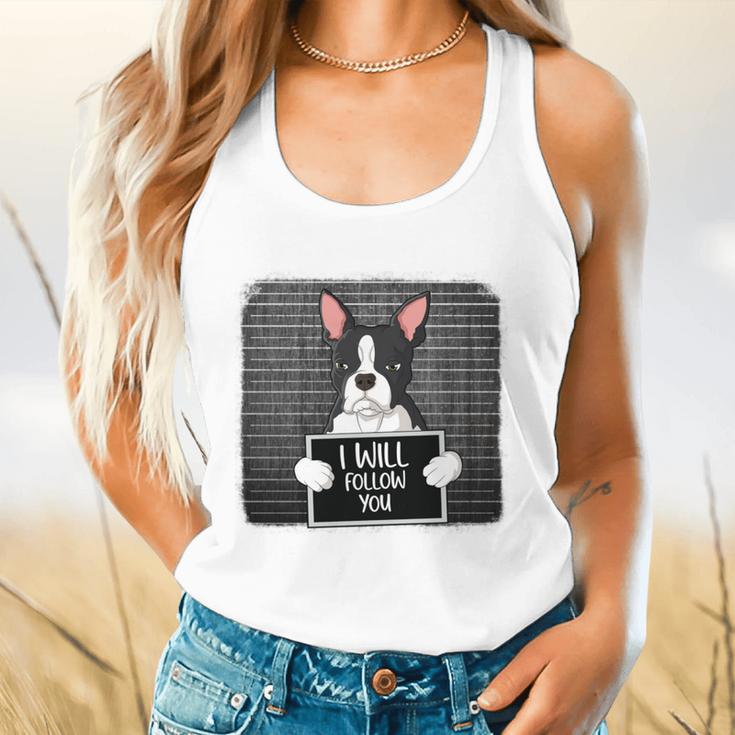 Boston Terrier Mug Shot Guilty Dog Flowy Tank, gift for family, gift for coworker