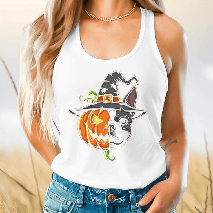 Boston Terrier Pumpkin Jack O Lantern Halloween Flowy Tank, gift for family, gift for coworker