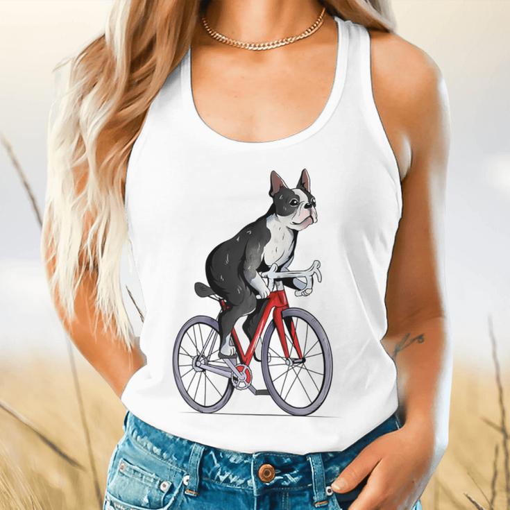 Boston Terrier Riding Bicycle Cute Bostie Biker Raglan Baseball Tee Flowy Tank, gift for family, gift for coworker