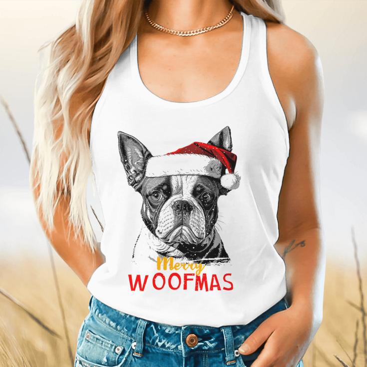 Boston Terrier Santa Claus Hat Merry Christmas Dog X-Mas Flowy Tank, gift for family, gift for coworker