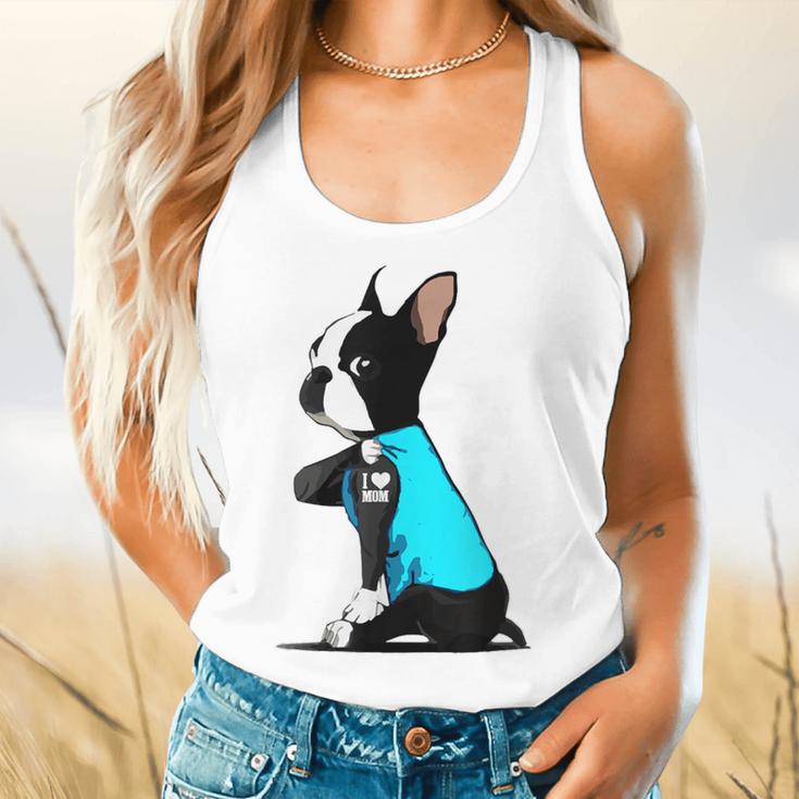 Boston Terrier Tattoos I Love Mom Flowy Tank, gift for family, gift for coworker