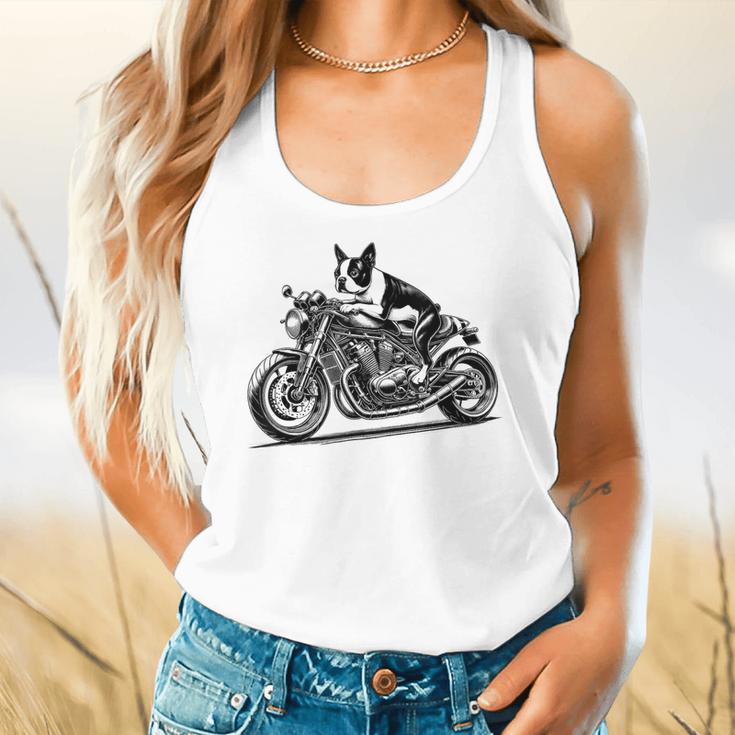 Cool Boston Terrier Riding a Motorcycle Biker Dog Lover For Men Women Kids Flowy Tank, gift for family, gift for coworker