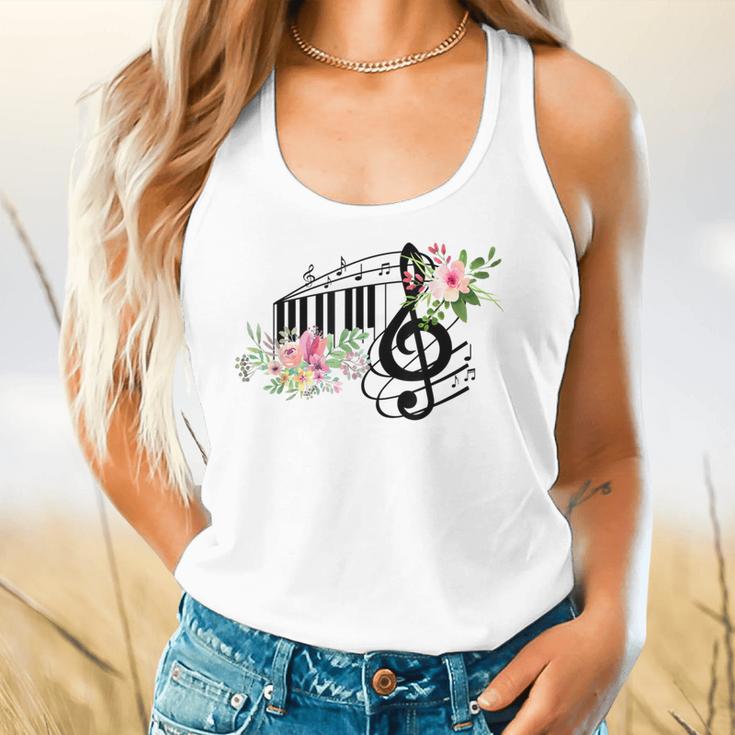 Cut Music Teacher Shirt With a Piano Keys Notes And Flowers Flowy Tank, gift for family, gift for coworker