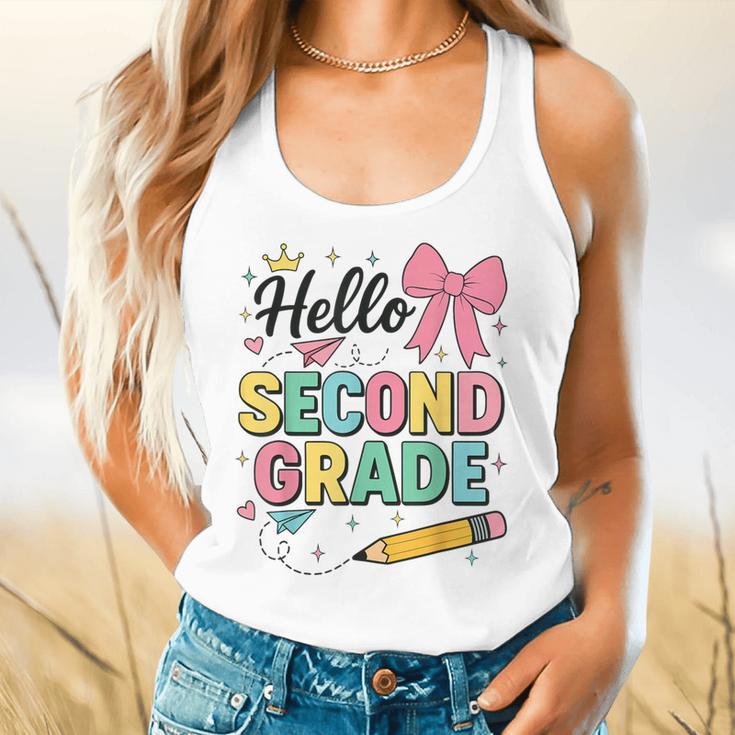 Cute Hello Second Grade Back To School Coquette Teacher Girl Flowy Tank, gift for family, gift for coworker