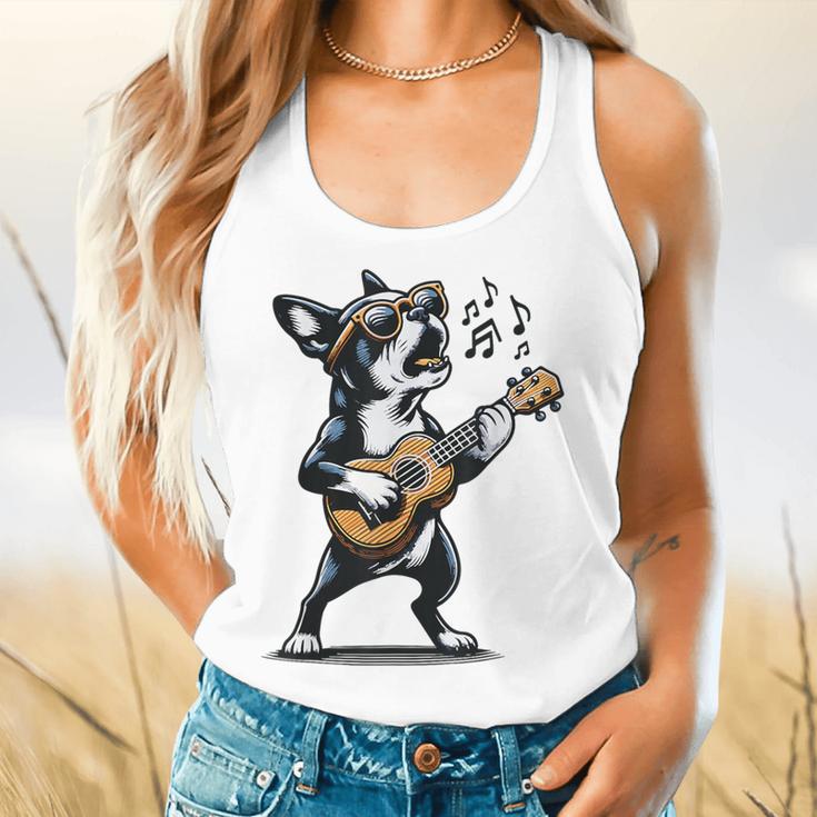 Dog Playing Guitar Singing Boston Terrier For Men Women Girls Kids Flowy Tank, gift for family, gift for coworker