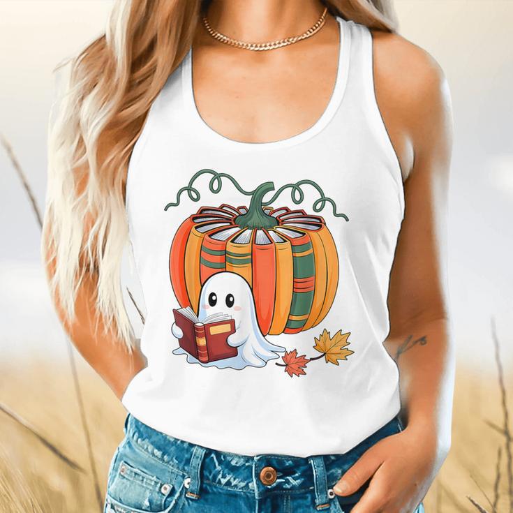 Fall Book Pumpkin Books Ghost Reading Halloween Teacher Flowy Tank, gift for family, gift for coworker Fall Book Pumpkin Books Ghost Reading Halloween Teacher Flowy Tank, gift for family, gift for coworker