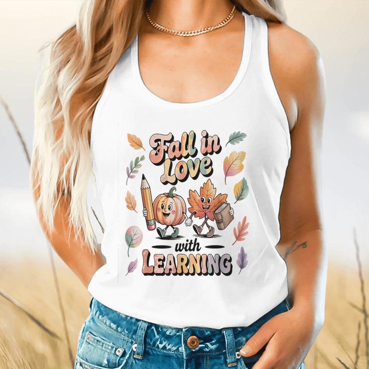 Fall In Love With Learning Teacher Autumn School Flowy Tank, gift for family, gift for coworker