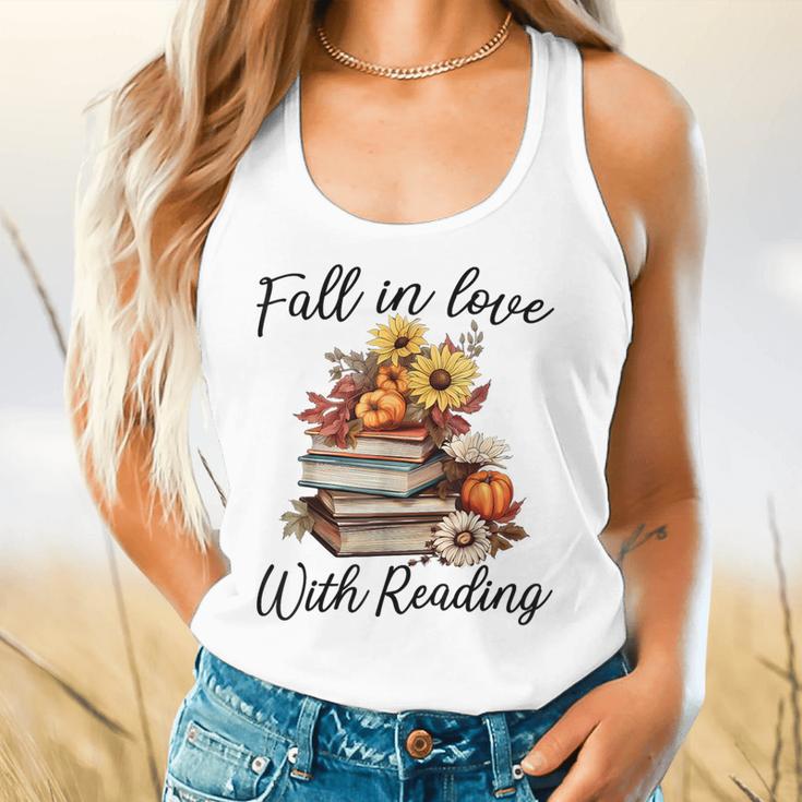 Fall In Love With Reading Book Autumn Teachers Pumpkins Flowy Tank, gift for family, gift for coworker Fall In Love With Reading Book Autumn Teachers Pumpkins Flowy Tank, gift for family, gift for coworker