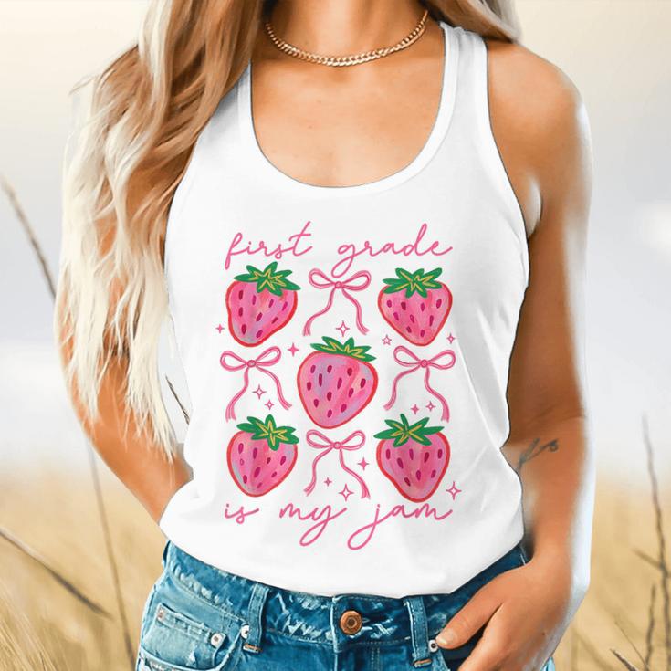 First Grade Is My Jam Strawberry First Grade Teacher Women Flowy Tank, gift for family, gift for coworker First Grade Is My Jam Strawberry First Grade Teacher Women Flowy Tank, gift for family, gift for coworker