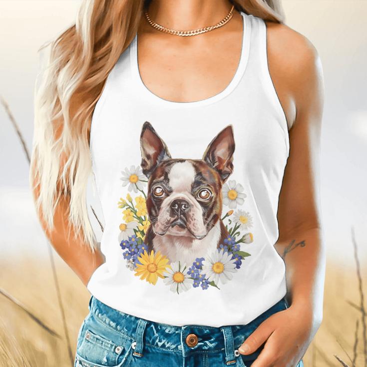 Floral Boston Terrier Flowy Tank, gift for family, gift for coworker