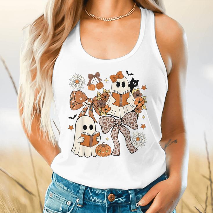 Ghost Reading Books Halloween Bow Spooky Teacher Student Flowy Tank, gift for family, gift for coworker Ghost Reading Books Halloween Bow Spooky Teacher Student Flowy Tank, gift for family, gift for coworker