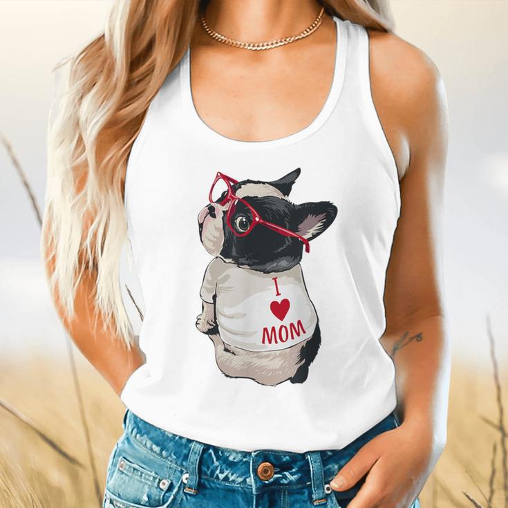 Girls I Heart Mom Love Mama Boston Terrier Dog Lover Flowy Tank, gift for family, gift for coworker