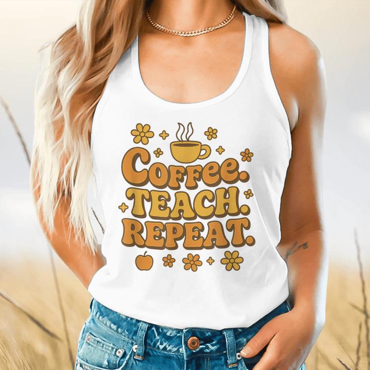 Groovy Coffee Teach Repeat Retro Teacher Flowy Tank, gift for family, gift for coworker Groovy Coffee Teach Repeat Retro Teacher Flowy Tank, gift for family, gift for coworker