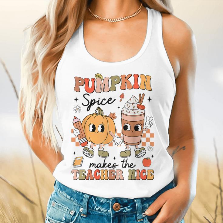 Groovy Pumpkin Spice Makes Teacher Nice Fall Thanksgiving Flowy Tank, gift for family, gift for coworker