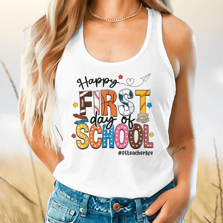 Happy First Day Of School PE Teacher Life Back To School Flowy Tank, gift for family, gift for coworker Happy First Day Of School PE Teacher Life Back To School Flowy Tank, gift for family, gift for coworker
